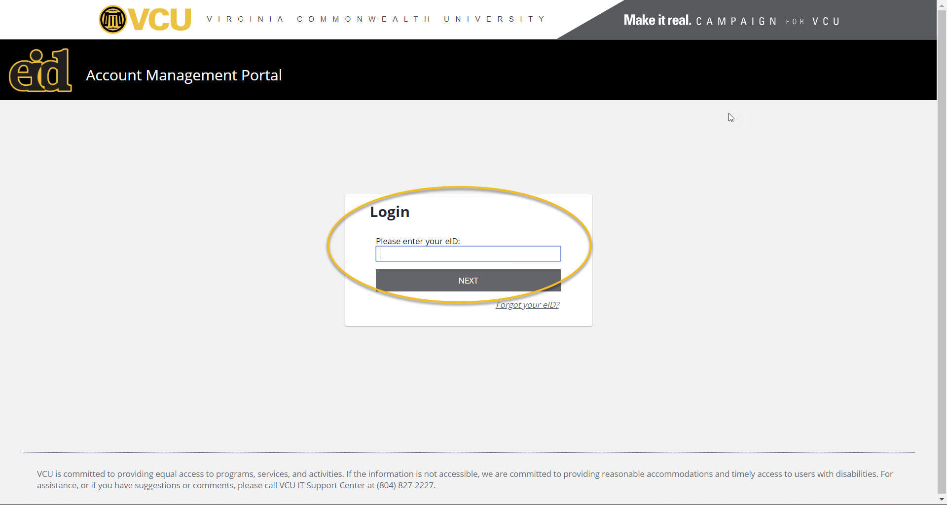 A screenshot of eID login field