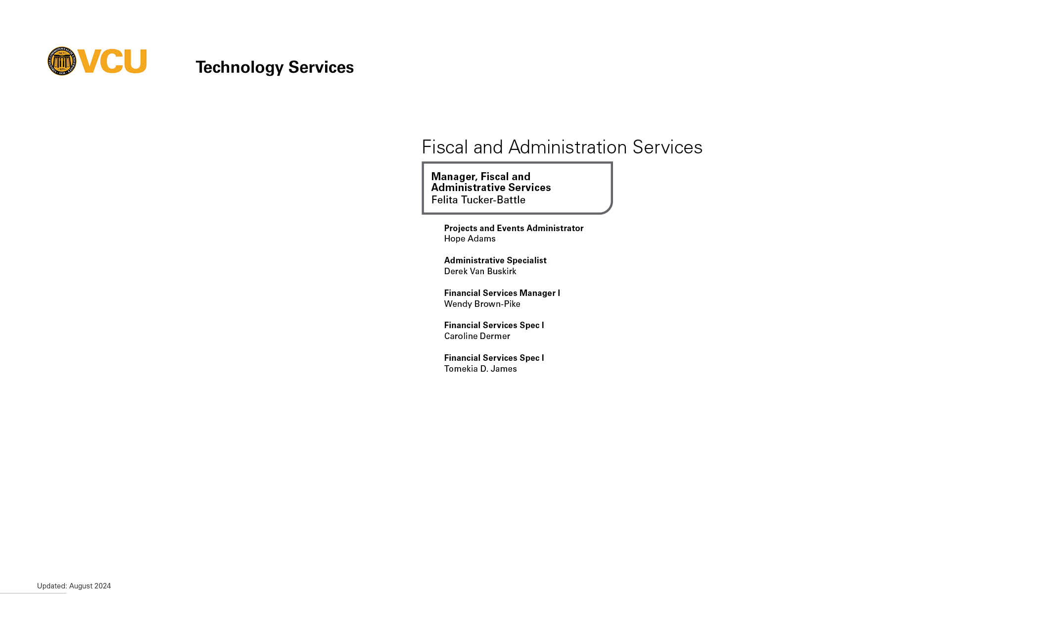 VCU Technology Services Fiscal Services org chart