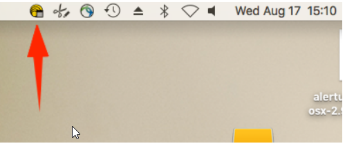 Alertus yellow icon is active on Mac.
