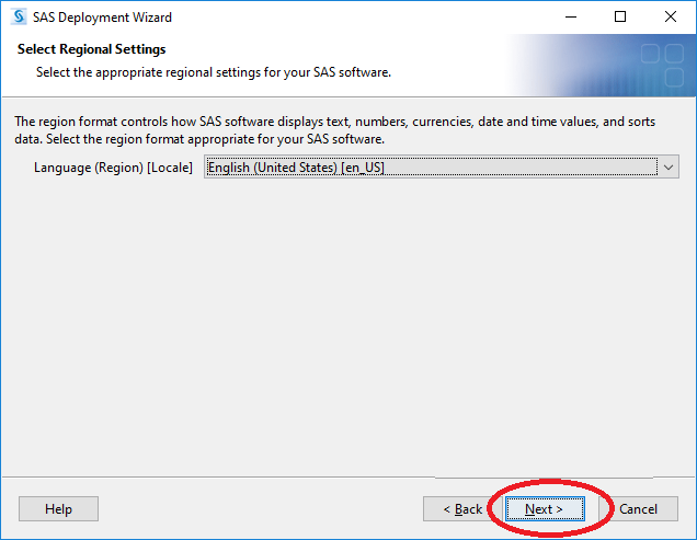 SAS 9.4 Install Select Regional Settings