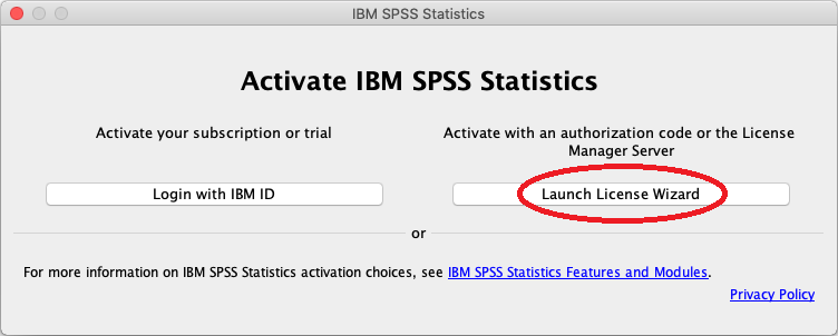 Mac SPSS 28 activation screen
