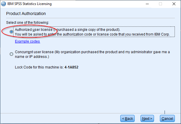 Product authorization screen for Windows SPSS 28 licensing.