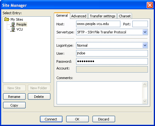 connect to server using filezilla port