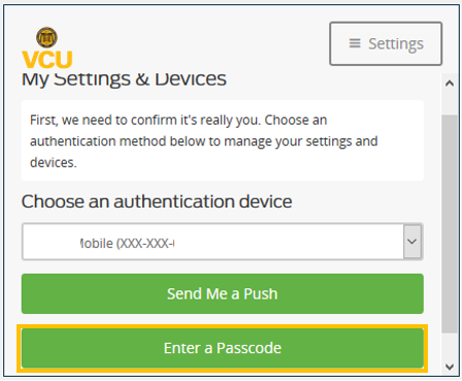 Identity verification screen for settings