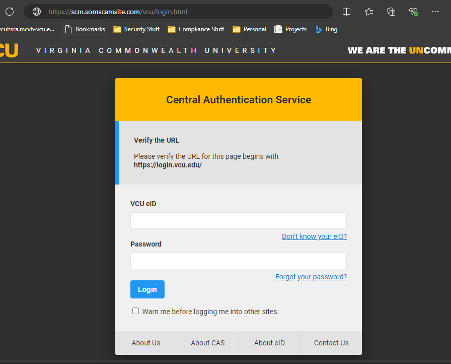 Fake VCU Login Page