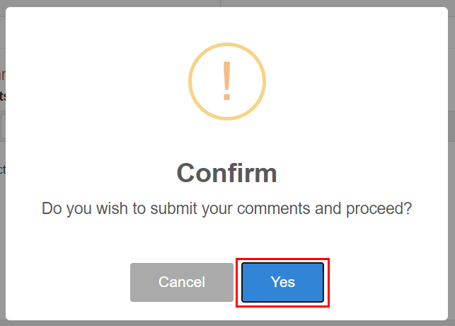A confirmation pop-up that includes a red box around the word 'Yes'.