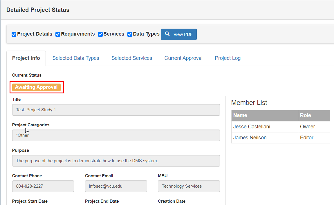 This is a screenshot of the project details pane.