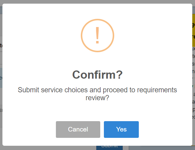 This is a confirmation screen with the answer choices 'yes' and 'cancel'.