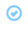 A light blue circle with a blue check mark in the center.