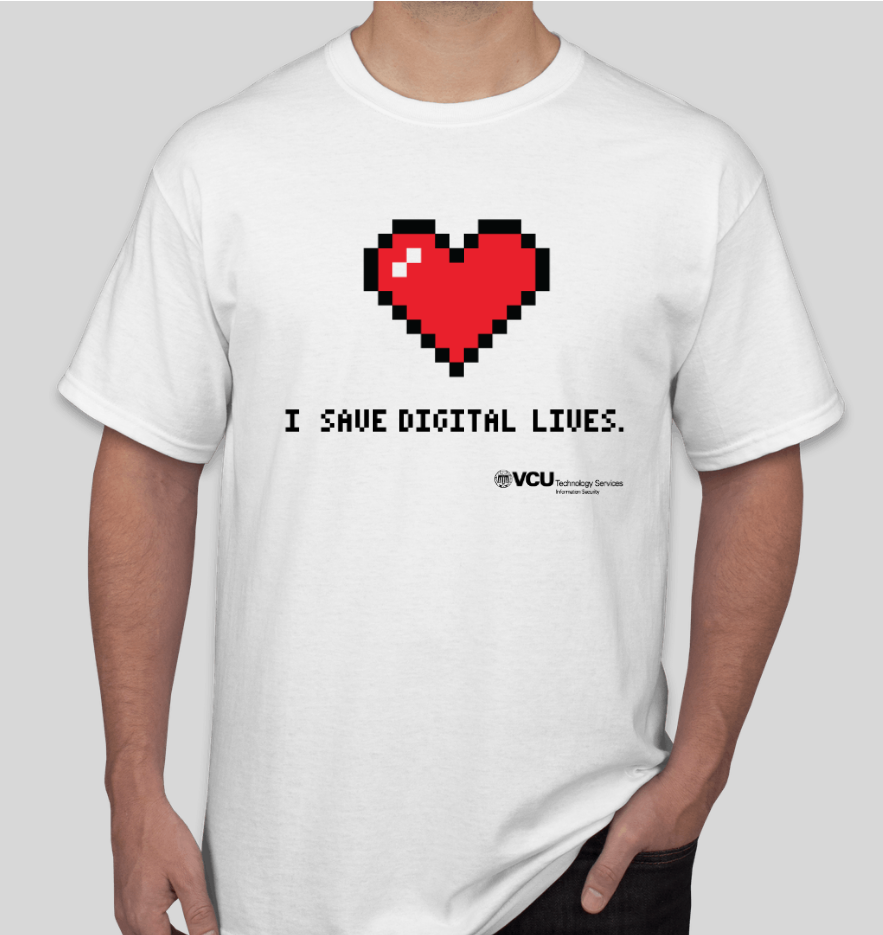 Photo of a White T-Shirt with I save digital lives printed on the shirt